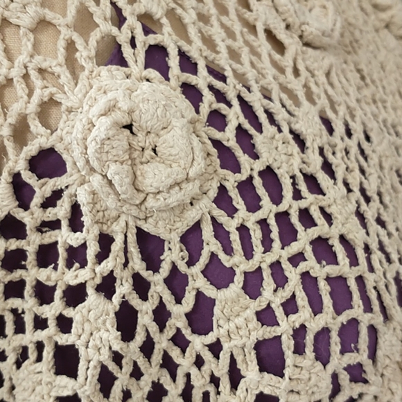 Silk Crochet Natural Cover up Tunic Top Sexy Neutral L Cream Neutral Washable - Picture 2 of 11